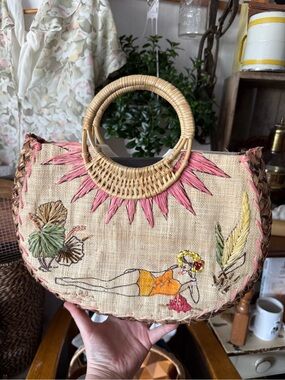 Handpainted Vintage Woven Bag